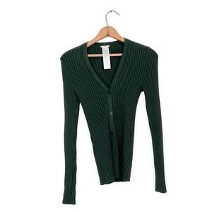 Wolford Olive Green Ribbed Knit Button Front Cardigan Wool Blend - M